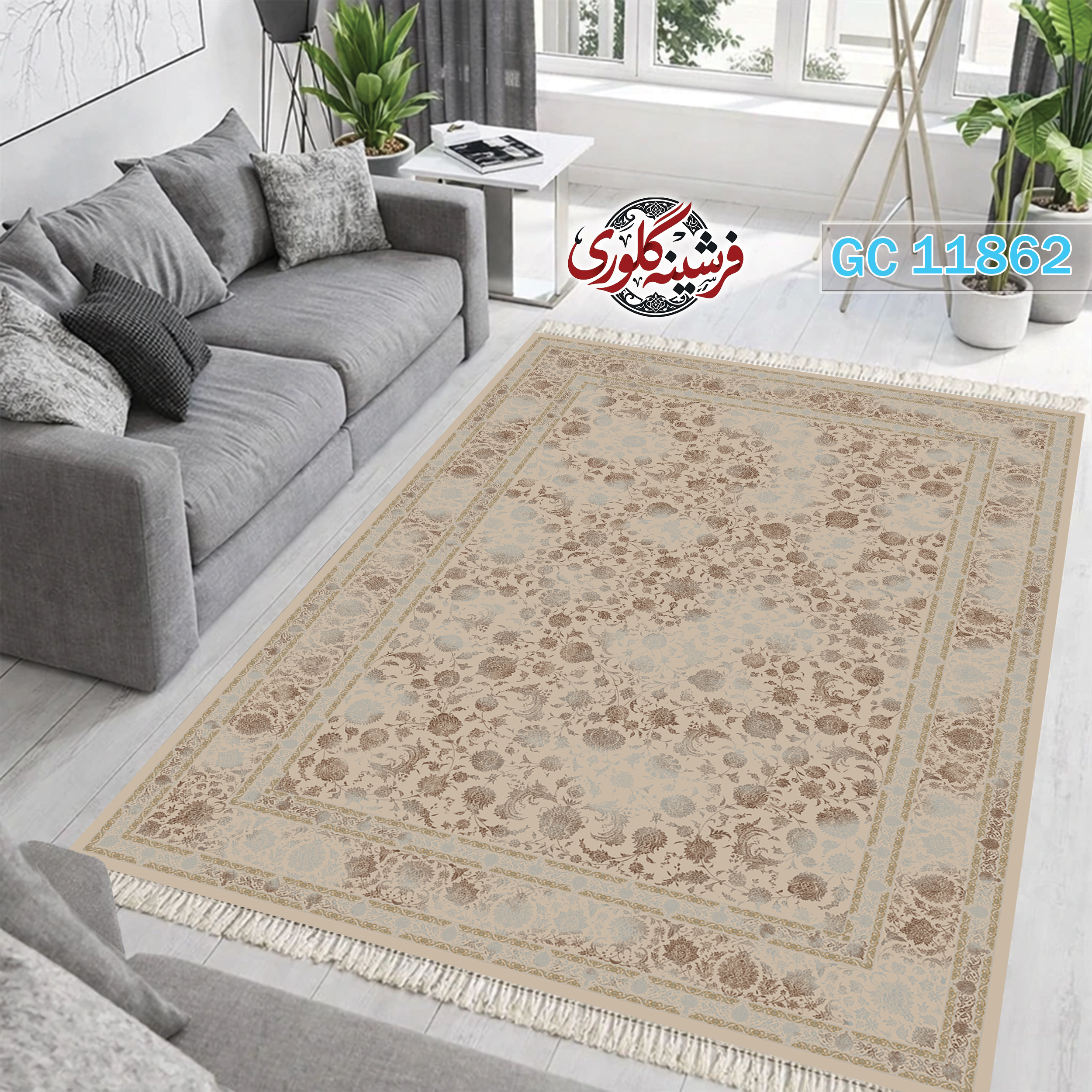 فرشینه طرح فرش مخمل هازان ترک قابل شست و شو و ضد پرزدهی کد GC-11862