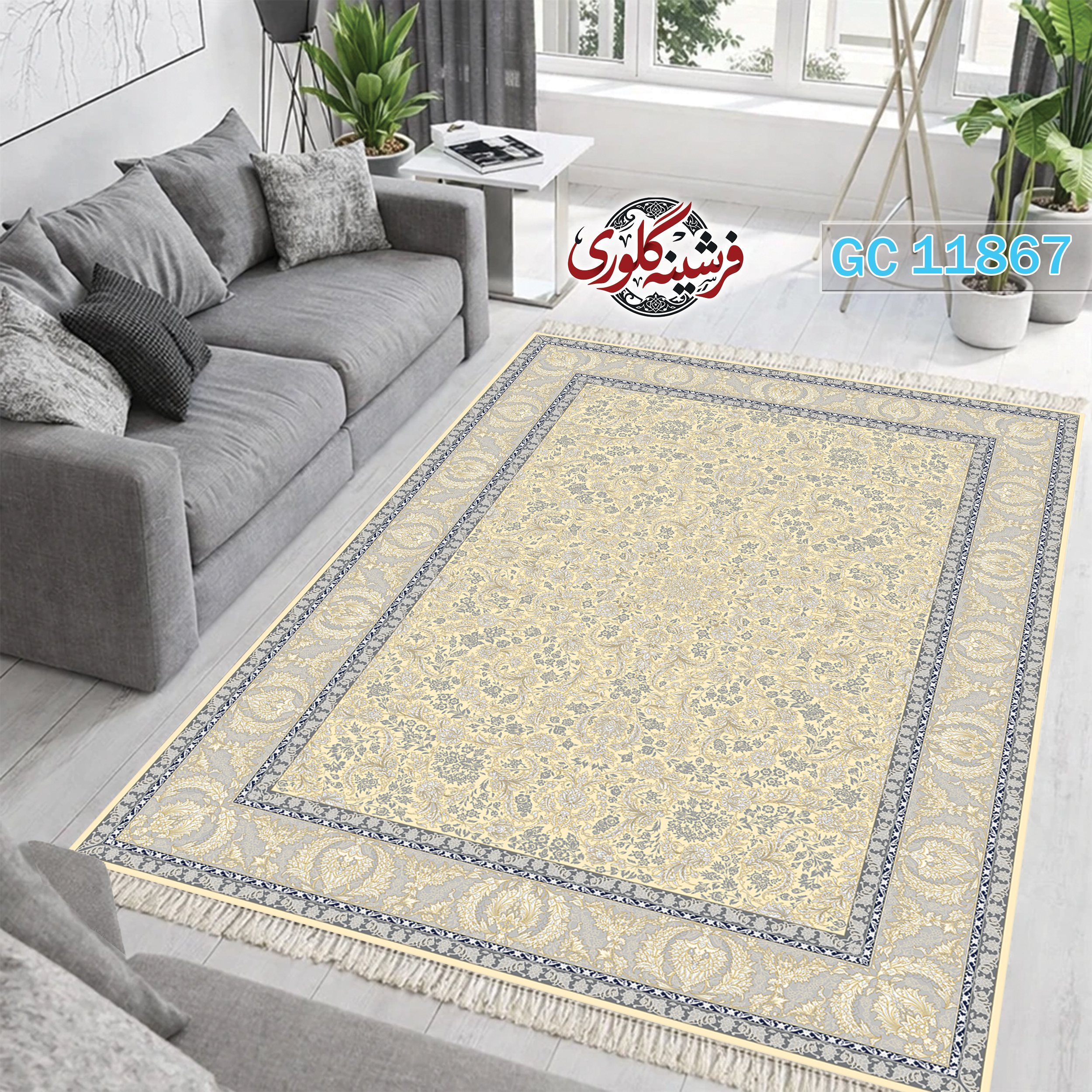 فرشینه طرح فرش مخمل هازان ترک قابل شست و شو و ضد پرزدهی کد GC-11867