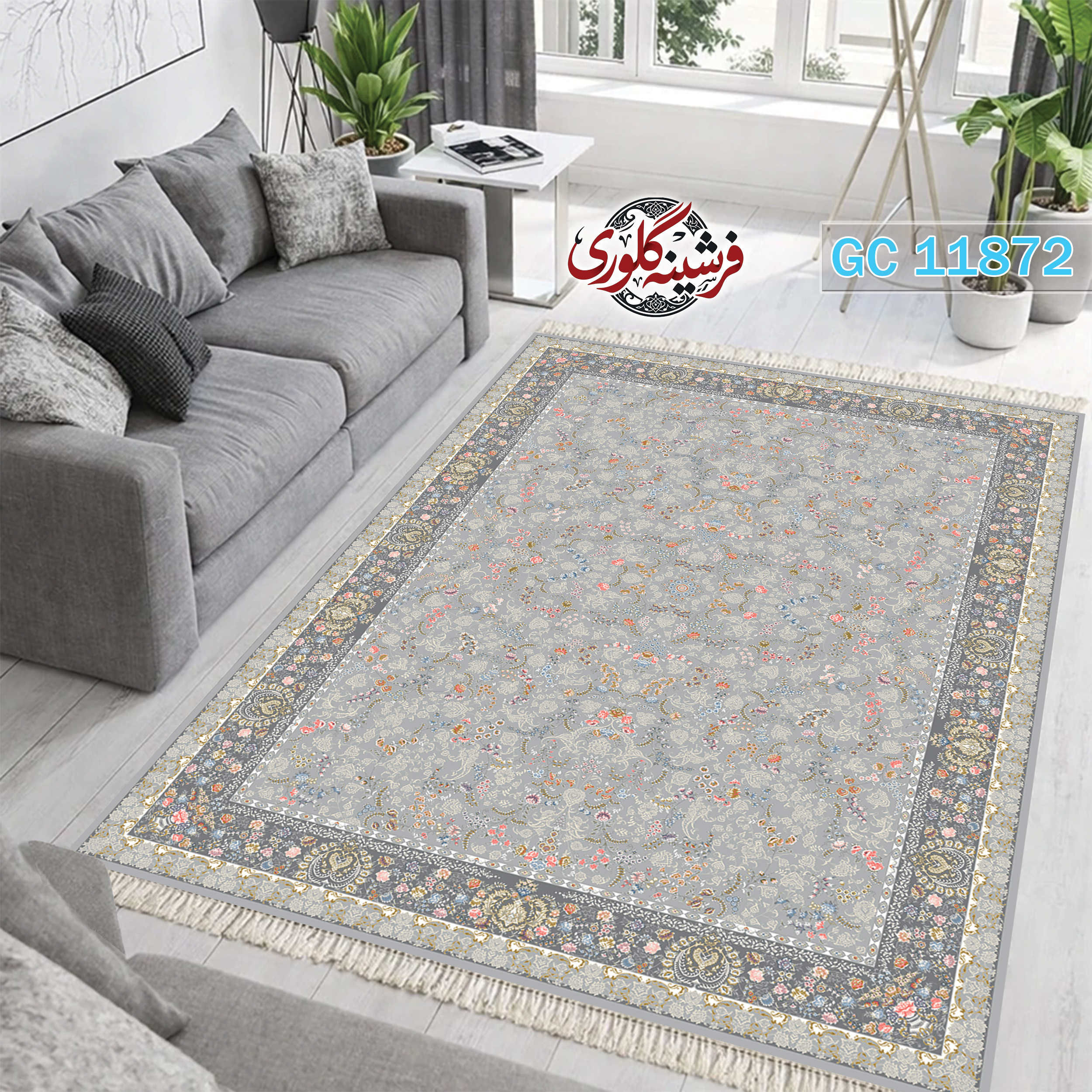 فرشینه طرح فرش مخمل هازان ترک قابل شست و شو و ضد پرزدهی کد GC-11872