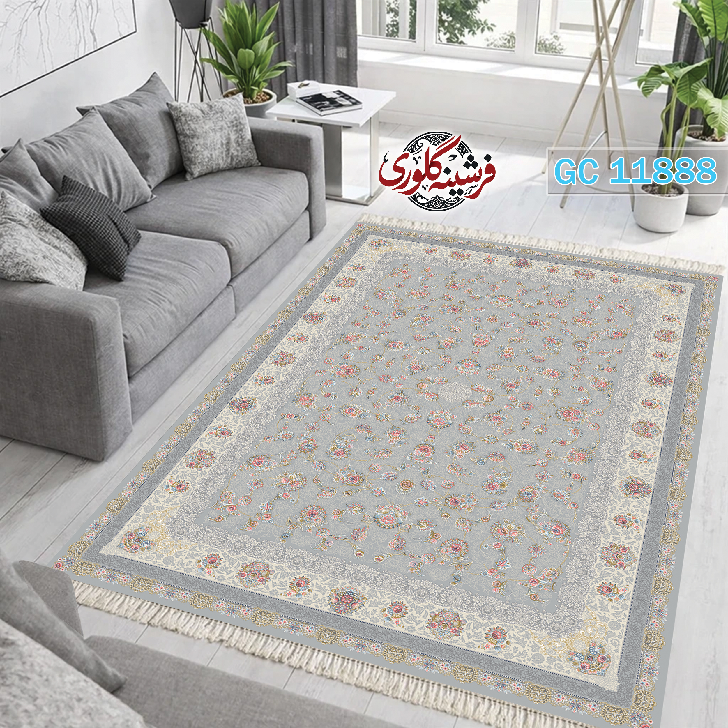فرشینه طرح فرش مخمل هازان ترک قابل شست و شو و ضد پرزدهی کد GC-11888
