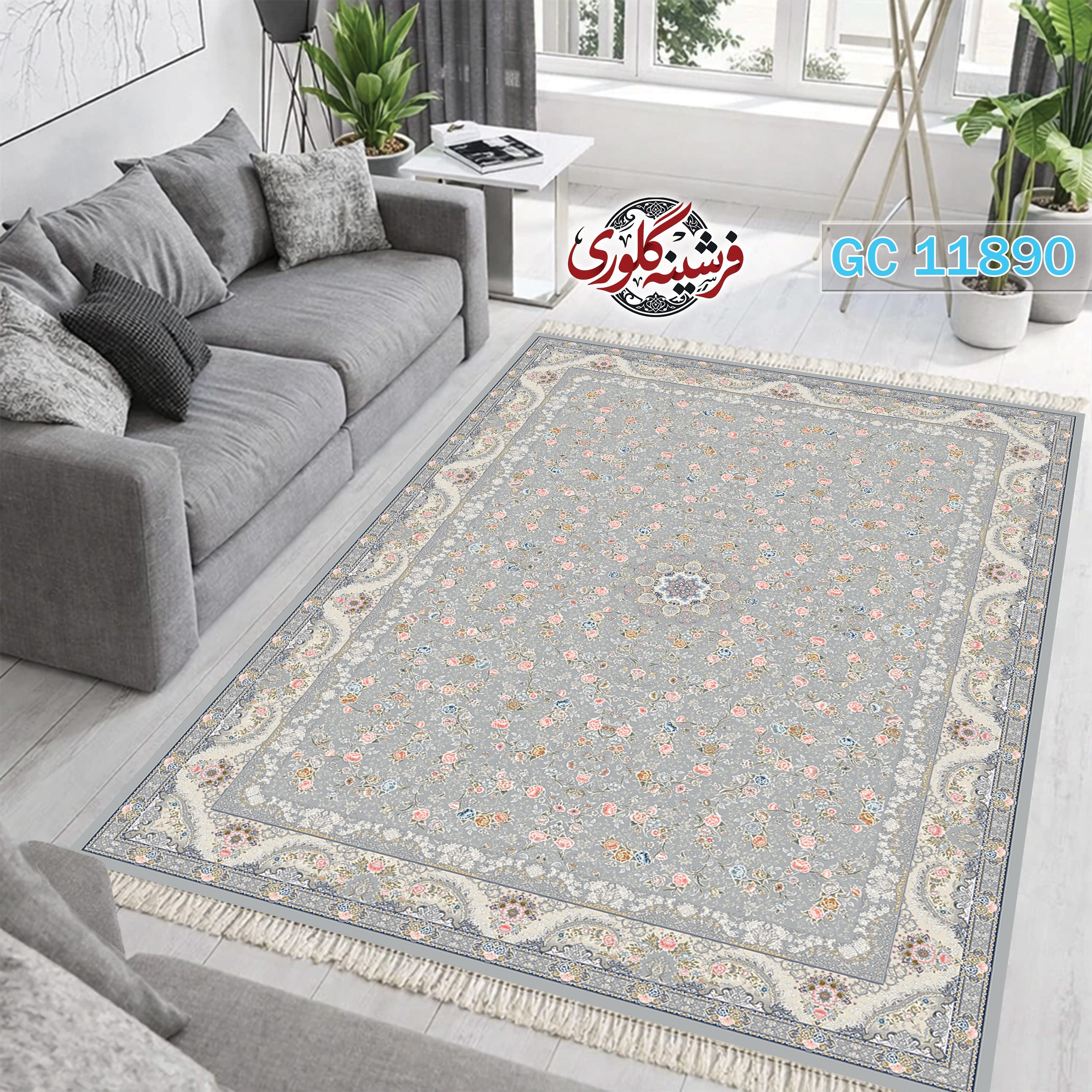 فرشینه طرح فرش مخمل هازان ترک قابل شست و شو و ضد پرزدهی کد GC-11890