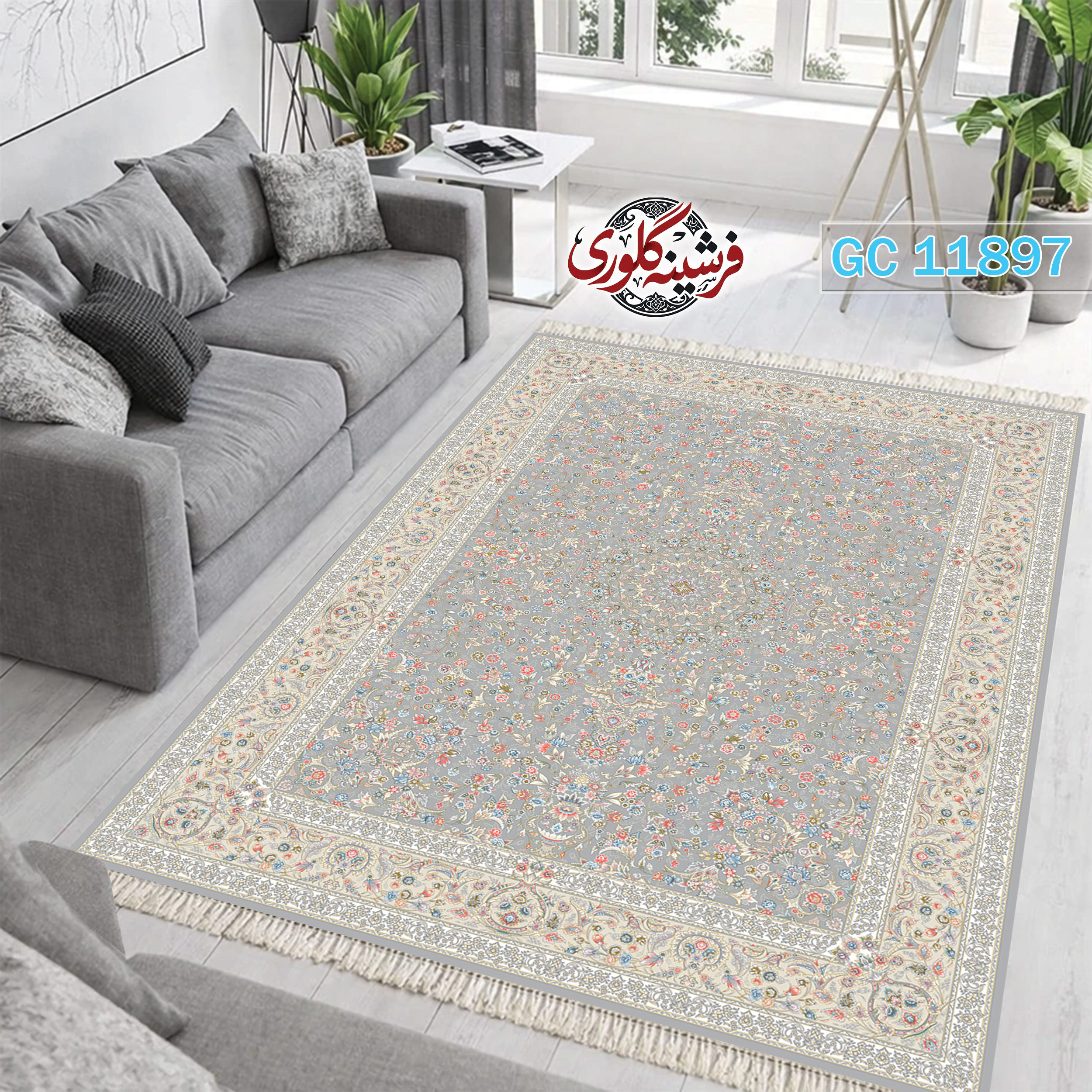 فرشینه طرح فرش مخمل هازان ترک قابل شست و شو و ضد پرزدهی کد GC-11897