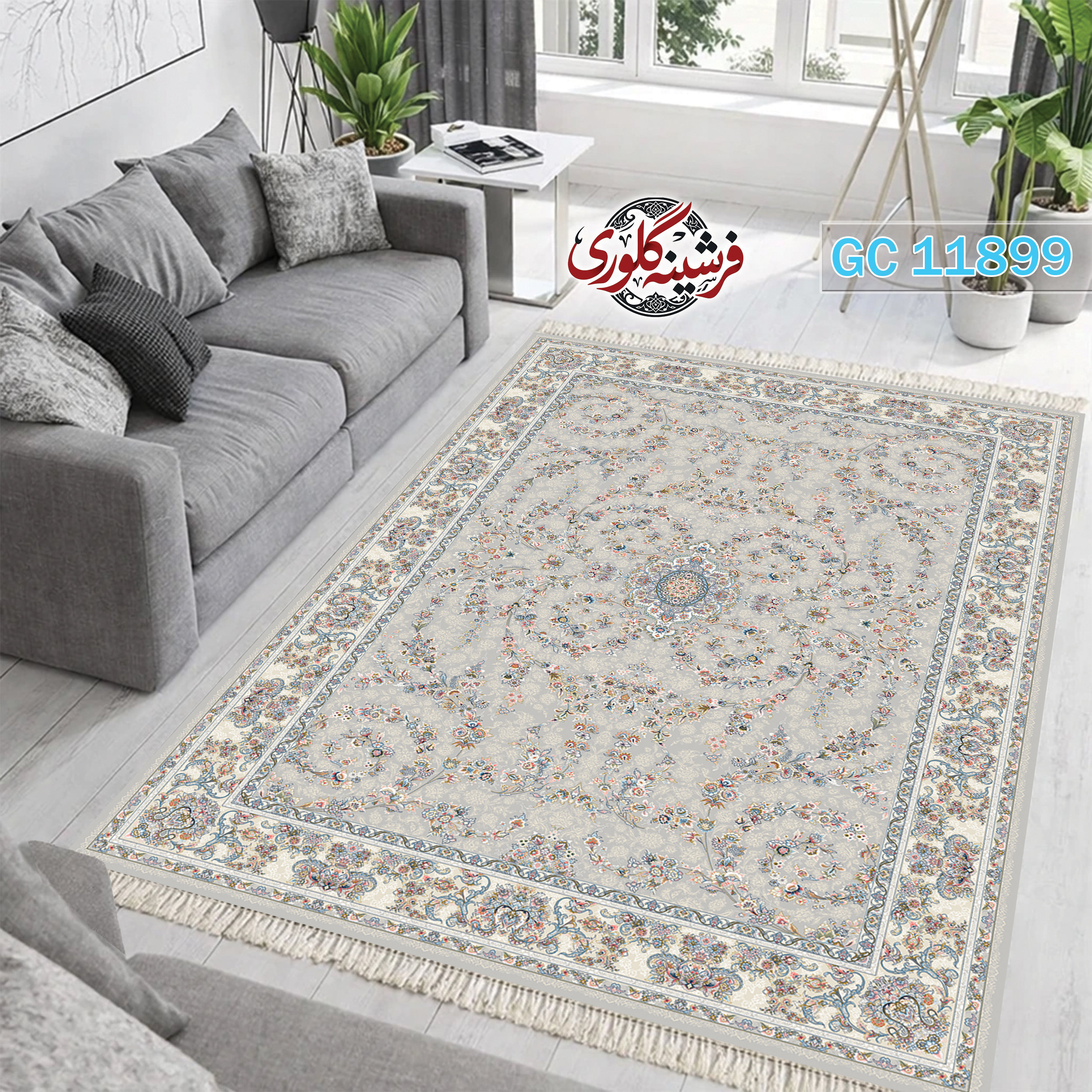 فرشینه طرح فرش مخمل هازان ترک قابل شست و شو و ضد پرزدهی کد GC-11899