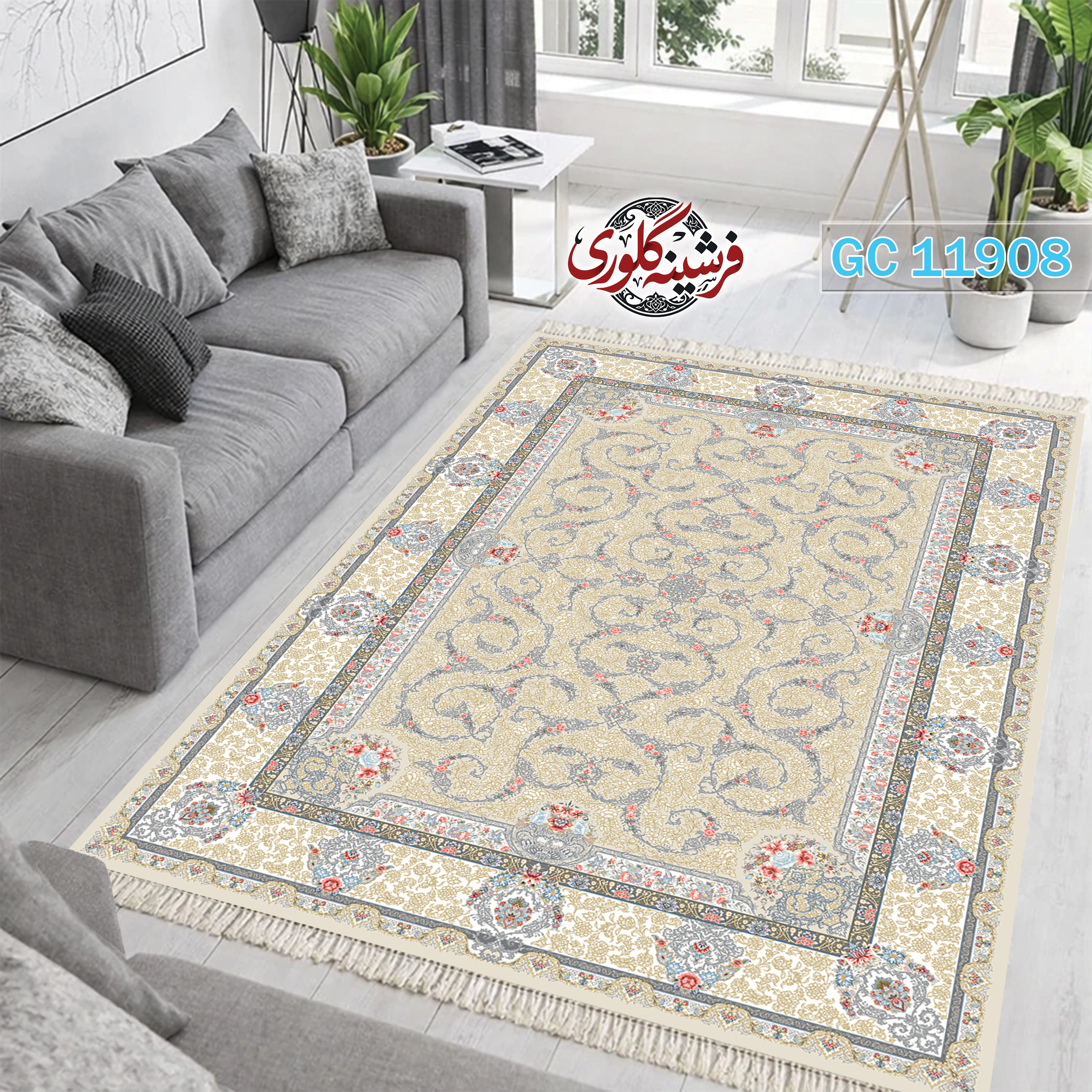 فرشینه طرح فرش مخمل هازان ترک قابل شست و شو و ضد پرزدهی کد GC-11908