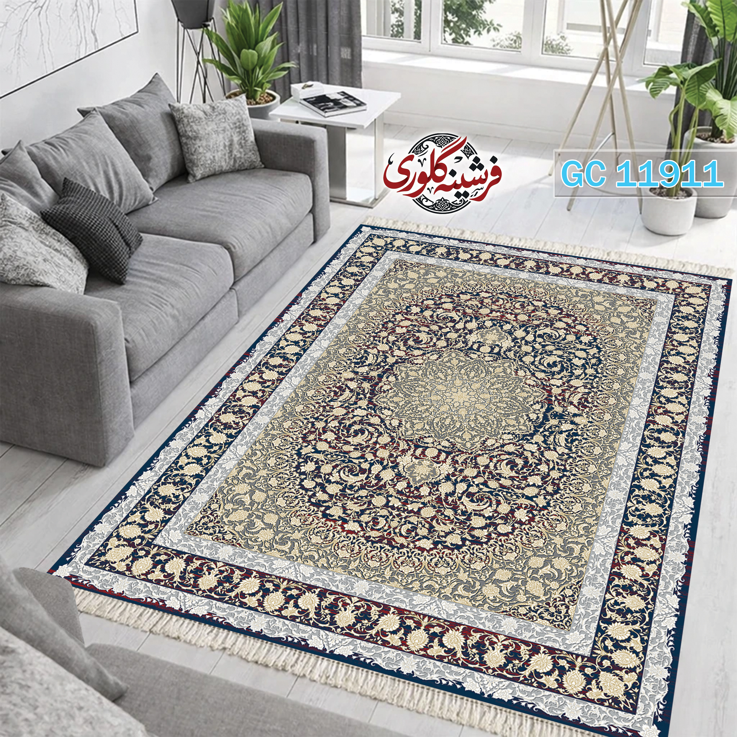 فرشینه طرح فرش مخمل هازان ترک قابل شست و شو و ضد پرزدهی کد GC-11911