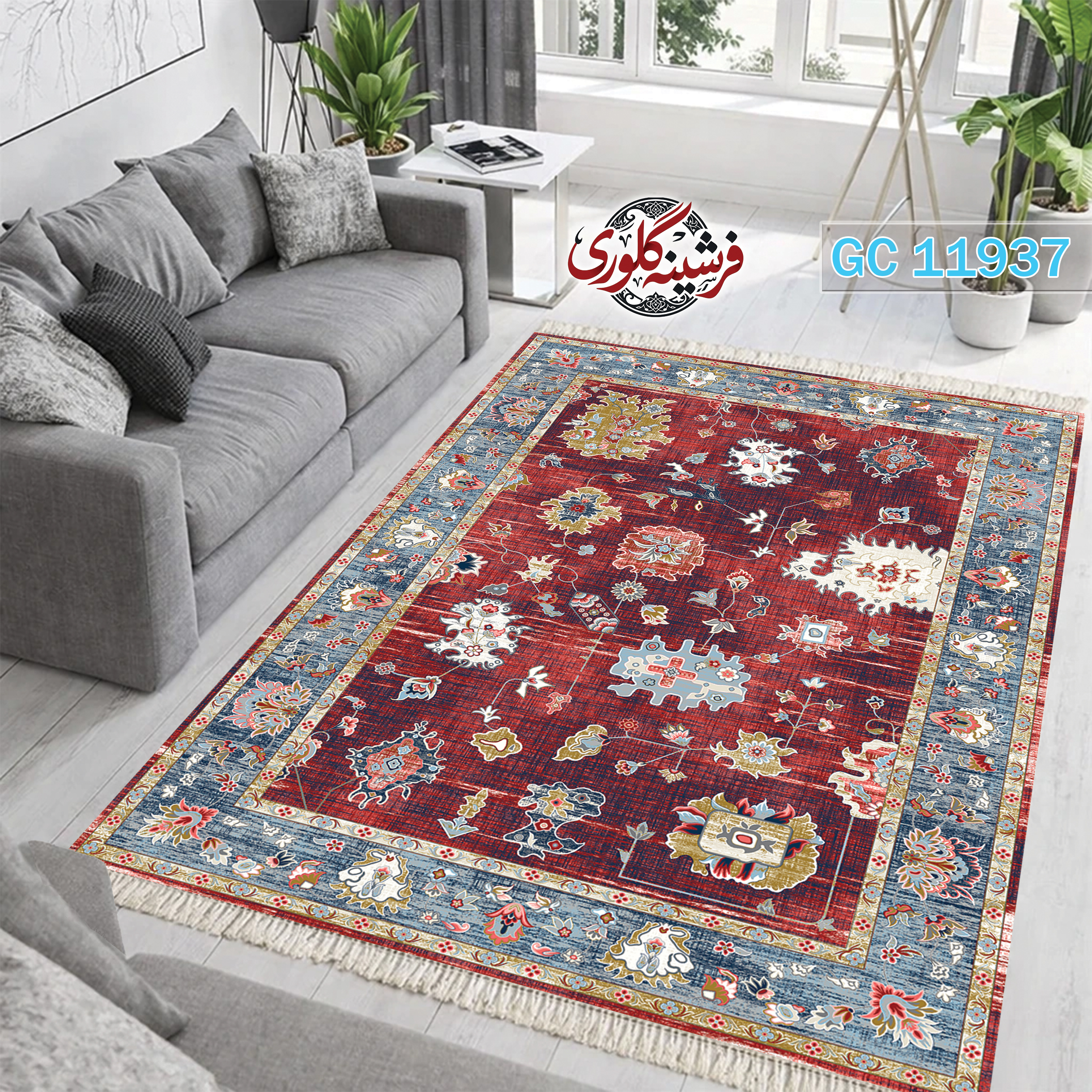 فرشینه طرح فرش مخمل هازان ترک قابل شست و شو و ضد پرزدهی کد GC-11937