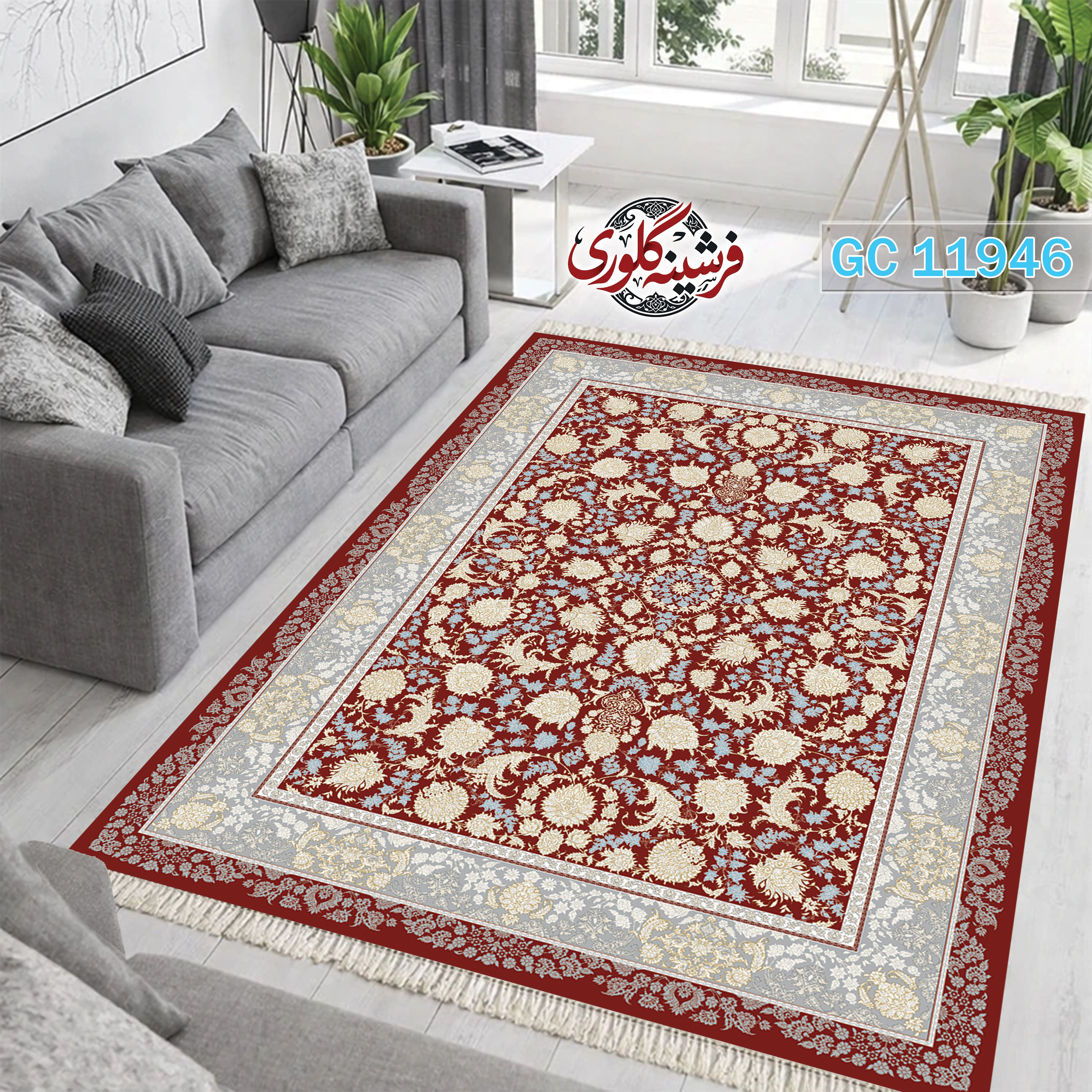 فرشینه طرح فرش مخمل هازان ترک قابل شست و شو و ضد پرزدهی کد GC-11946