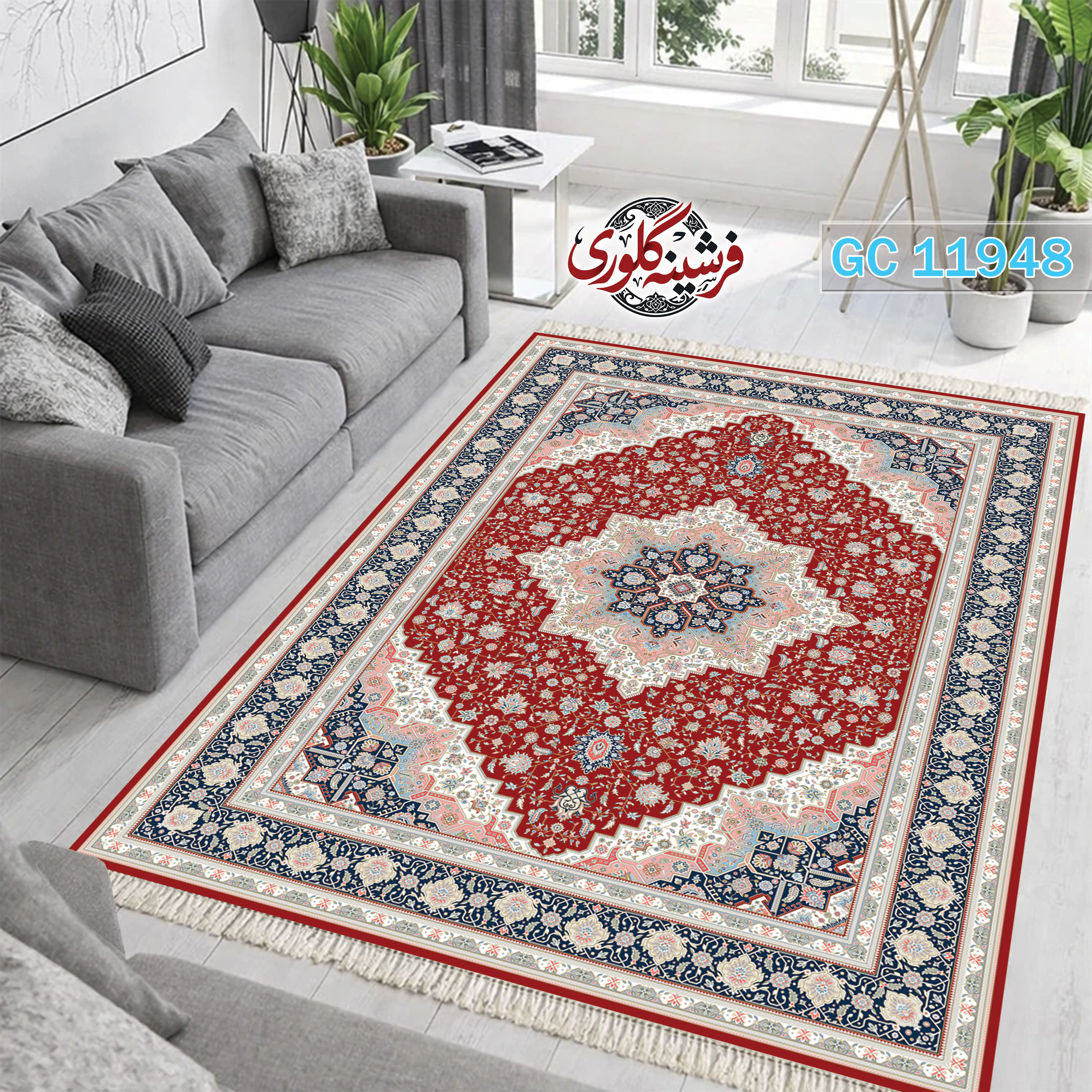 فرشینه طرح فرش مخمل هازان ترک قابل شست و شو و ضد پرزدهی کد GC-11948