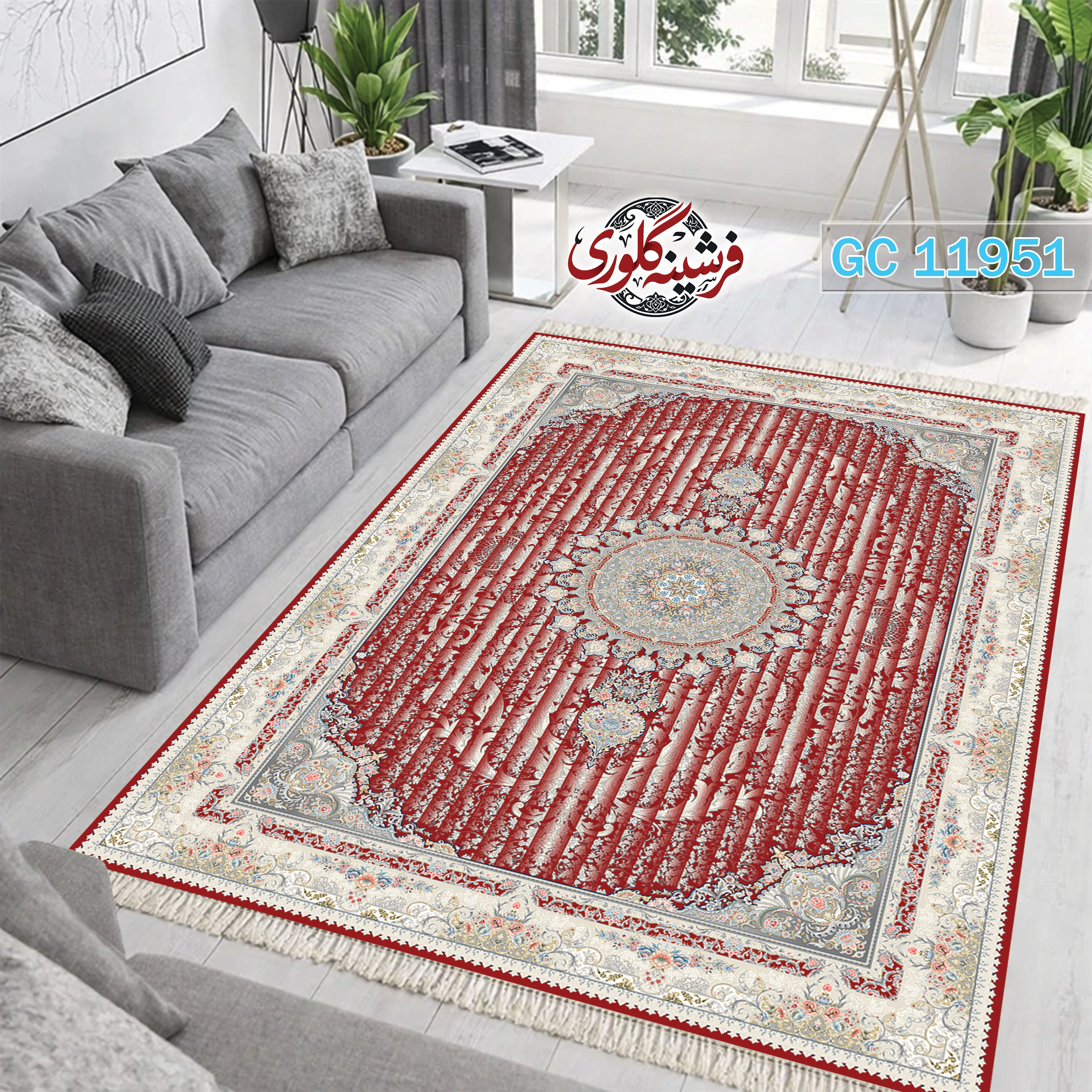 فرشینه طرح فرش مخمل هازان ترک قابل شست و شو و ضد پرزدهی کد GC-11951