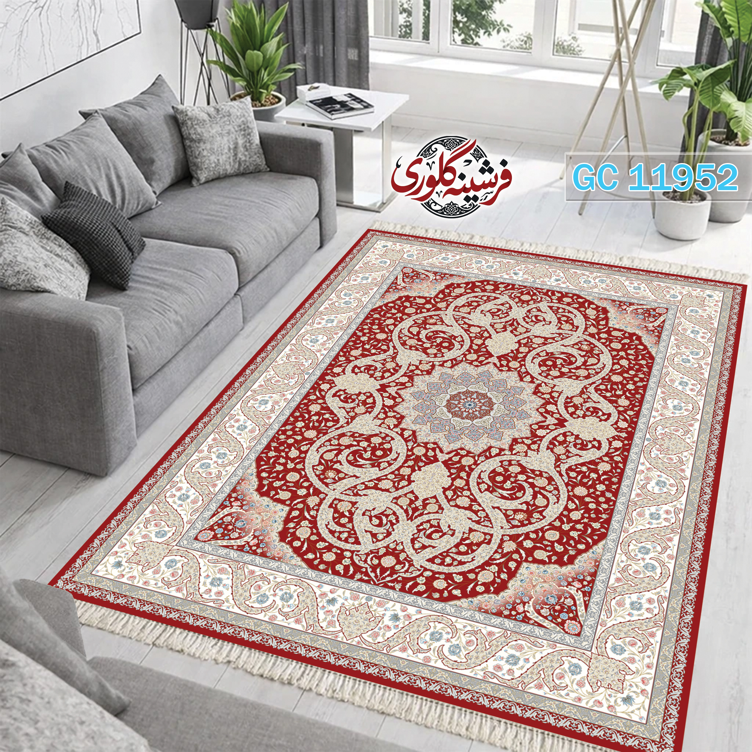 فرشینه طرح فرش مخمل هازان ترک قابل شست و شو و ضد پرزدهی کد GC-11952
