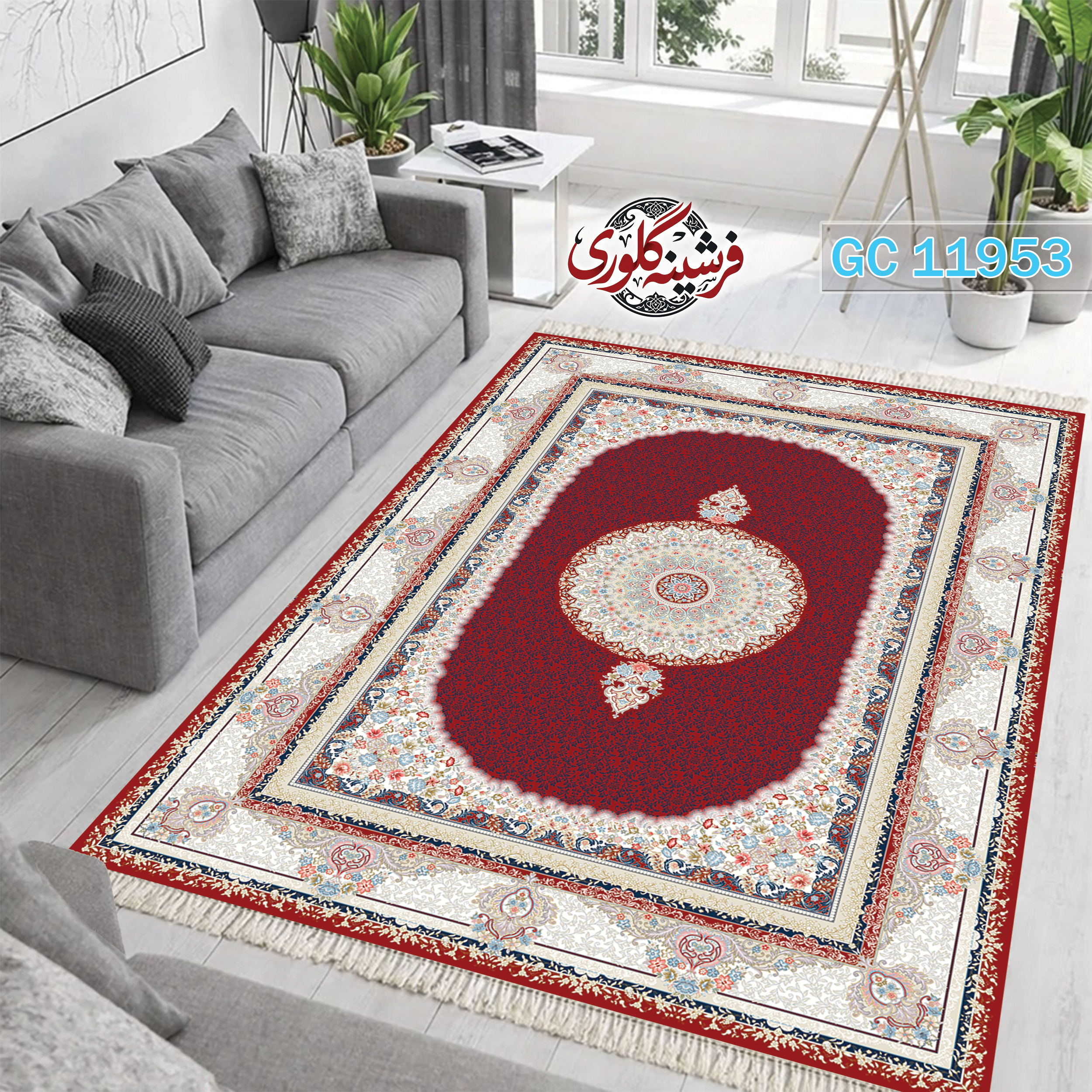 فرشینه طرح فرش مخمل هازان ترک قابل شست و شو و ضد پرزدهی کد GC-11953
