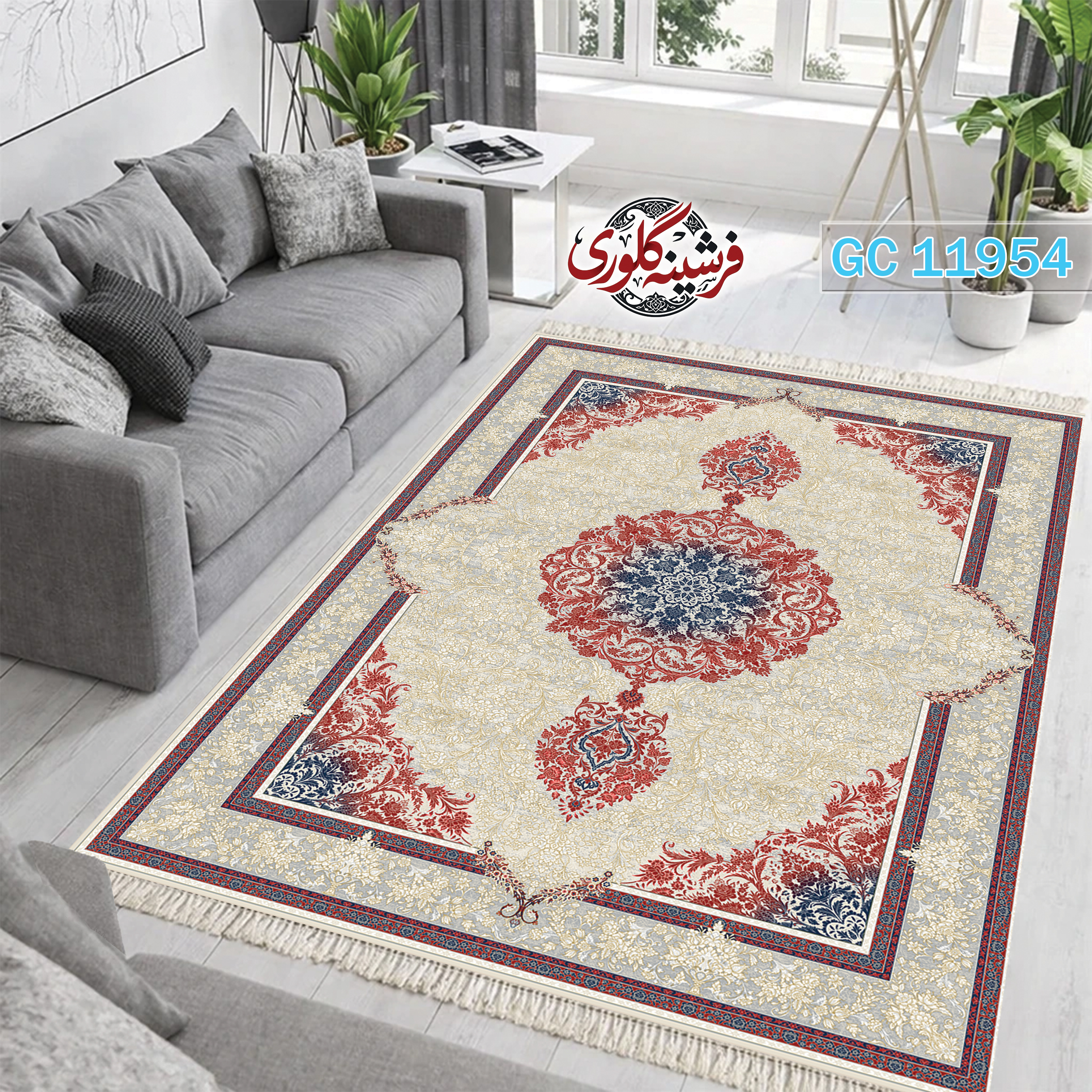 فرشینه طرح فرش مخمل هازان ترک قابل شست و شو و ضد پرزدهی کد GC-11954
