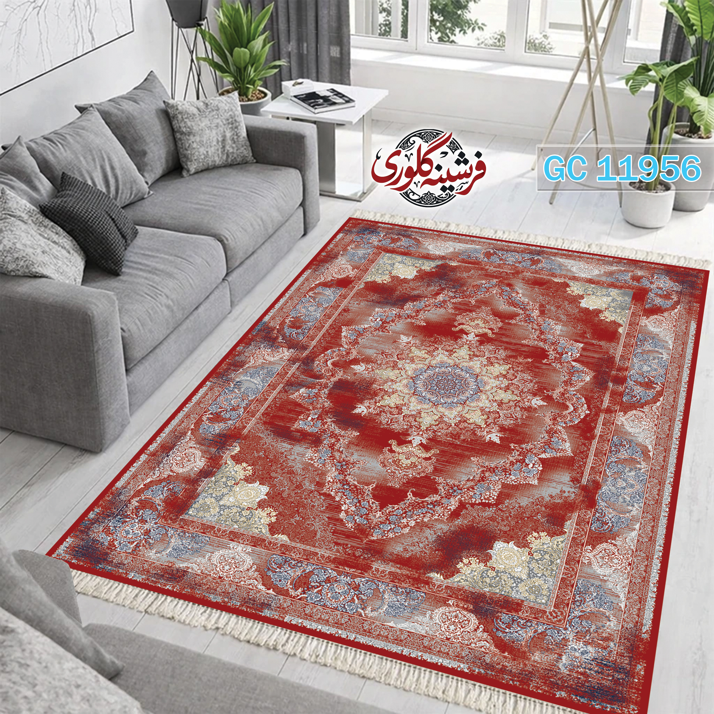 فرشینه طرح فرش مخمل هازان ترک قابل شست و شو و ضد پرزدهی کد GC-11956