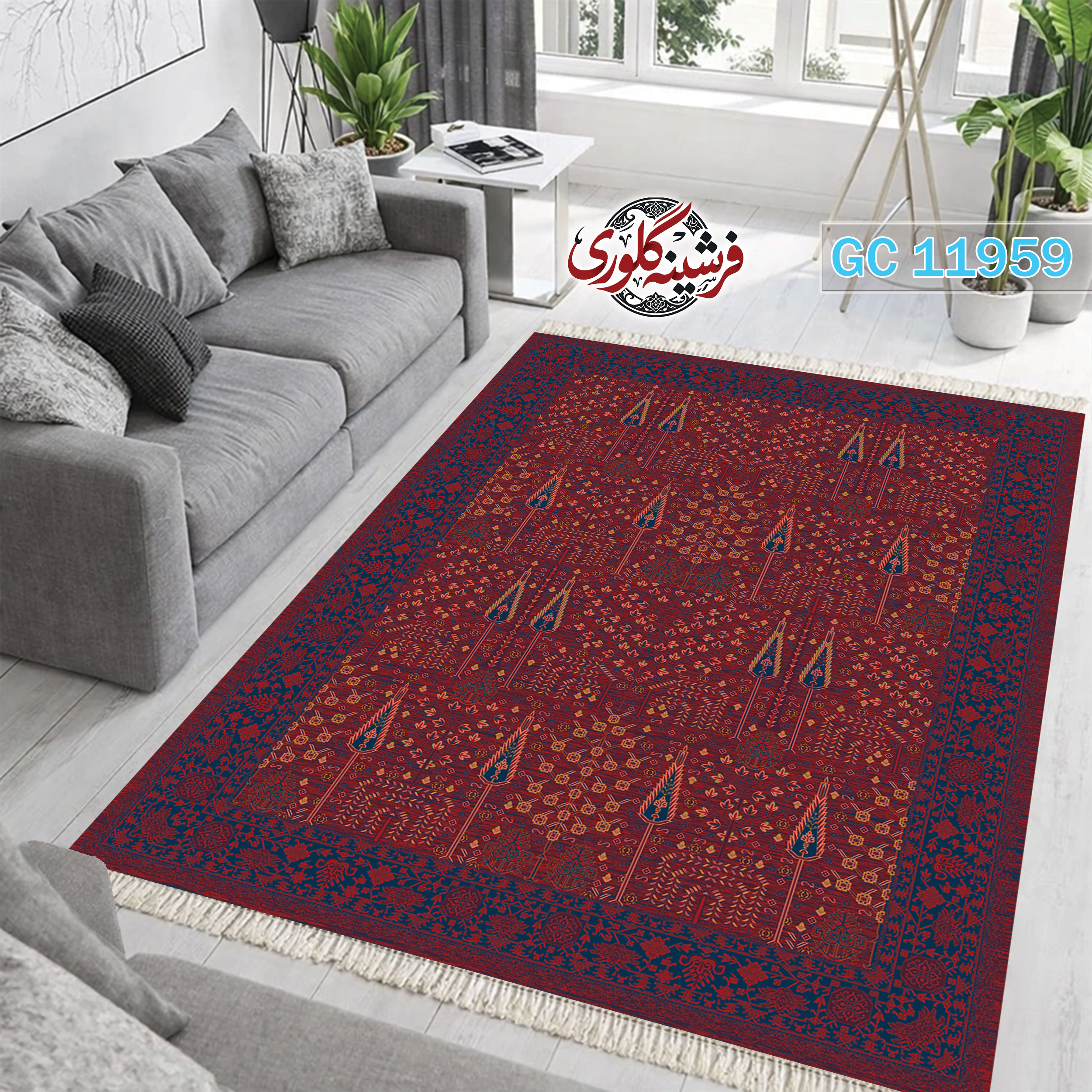 فرشینه طرح فرش مخمل هازان ترک قابل شست و شو و ضد پرزدهی کد GC-11959
