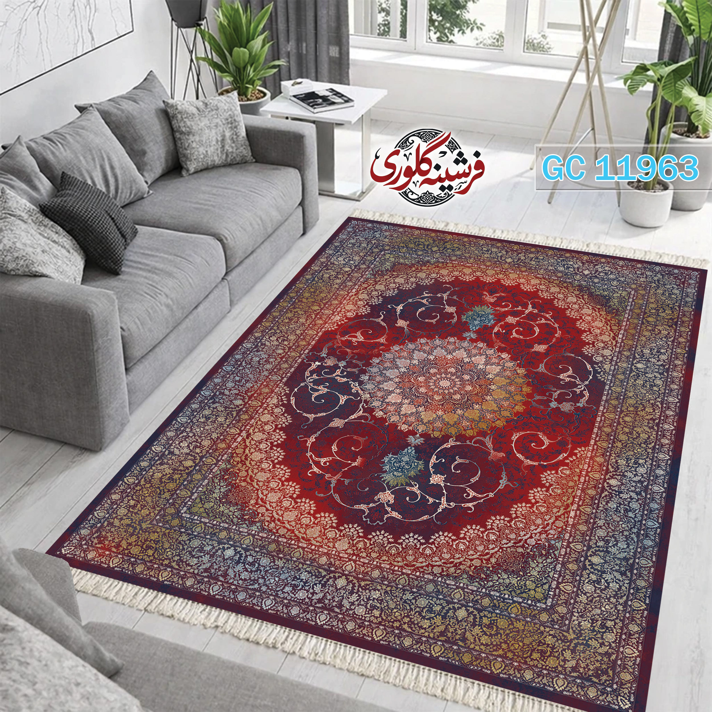 فرشینه طرح فرش مخمل هازان ترک قابل شست و شو و ضد پرزدهی کد GC-11963