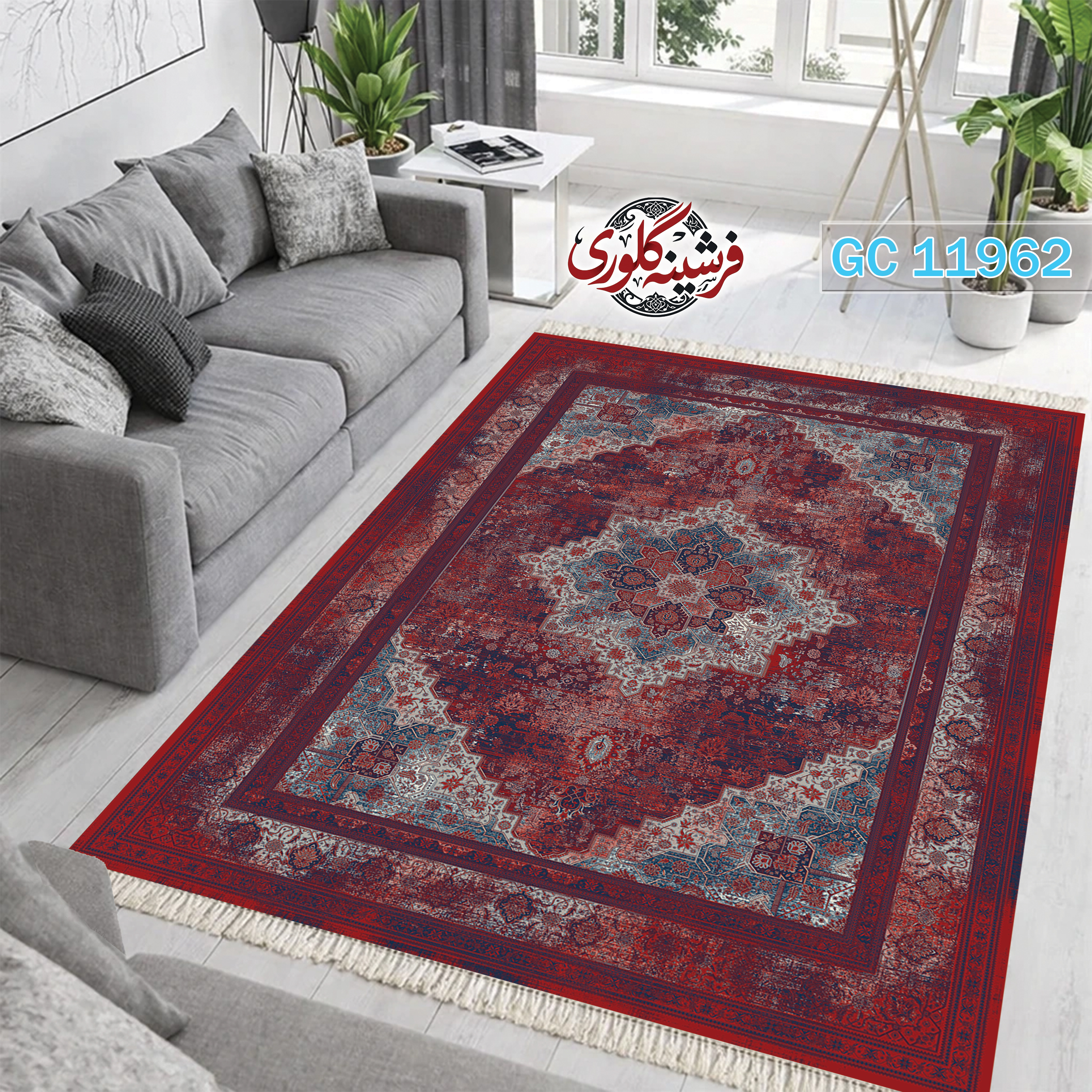 فرشینه طرح فرش مخمل هازان ترک قابل شست و شو و ضد پرزدهی کد GC-11962
