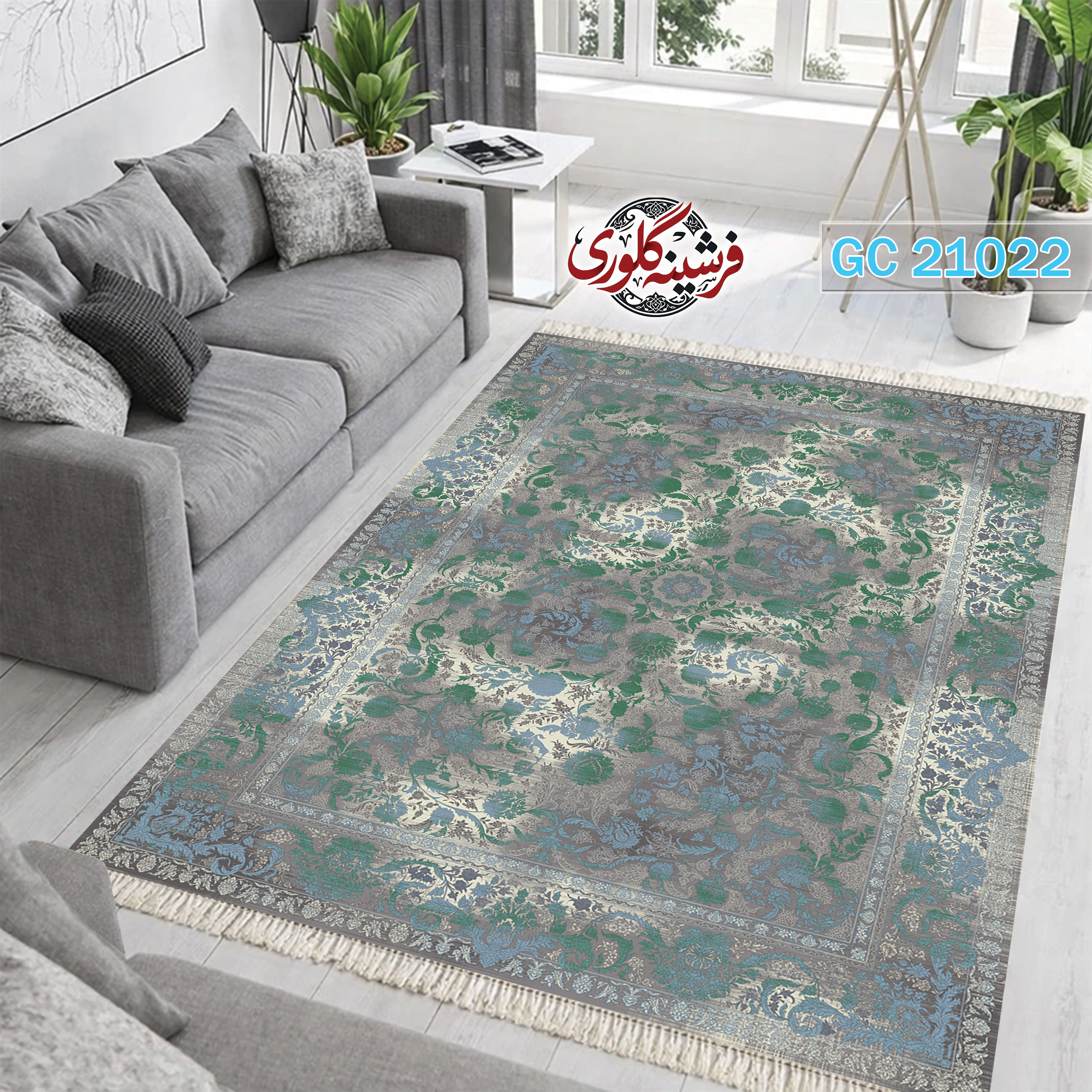 فرشینه طرح فرش مخمل هازان ترک قابل شست و شو و ضد پرزدهی کد GC-21022